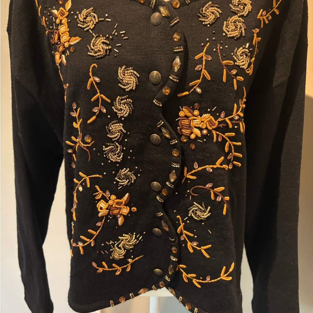 Vintage Carole Little Knit Beaded Cardigan Jacket sz L